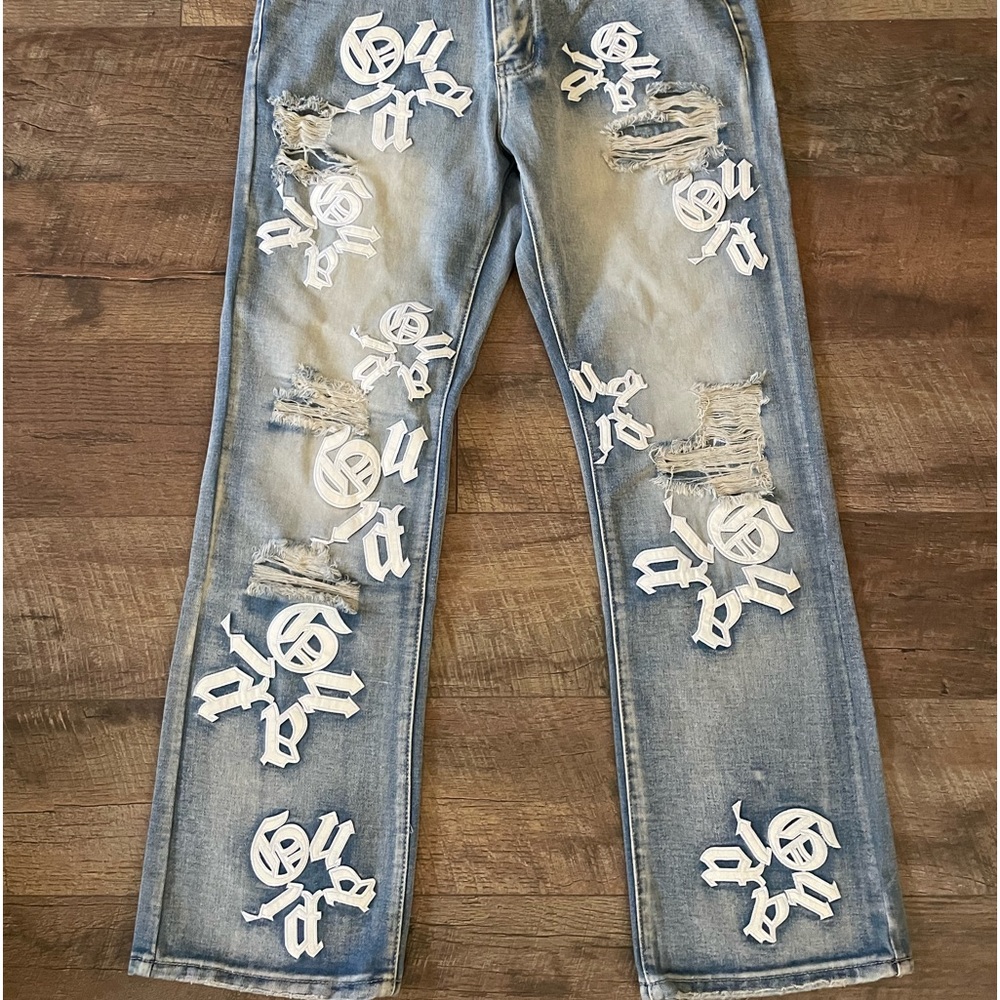 Mens slim fit cut and letter design pants